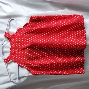 Monteau Red and White Polka Dot Halter Top w/Scalloped Edges Small